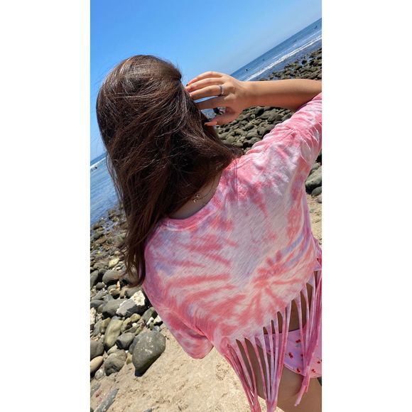 Custom tie dye fringe top Pink spiral M/L - Picture 1 of 4